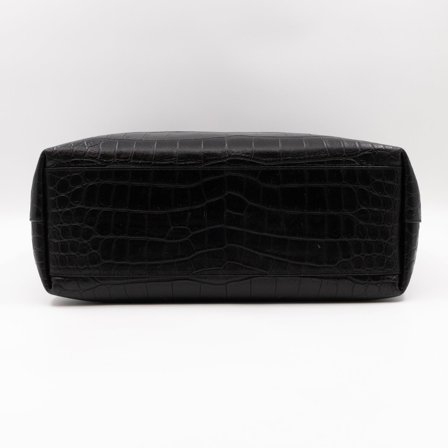 Shopping Tote Black Croc Embossed Leather