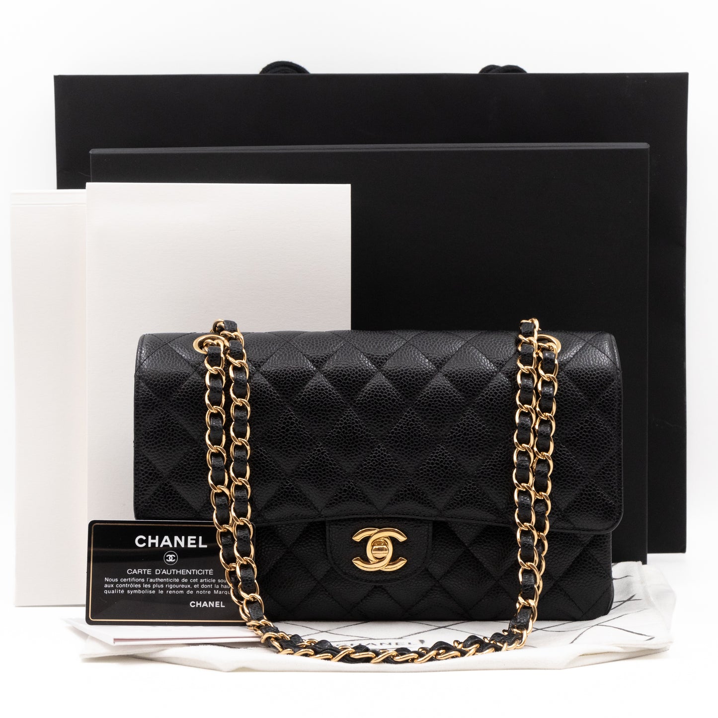 Classic Double Flap Medium Black Caviar Leather Gold