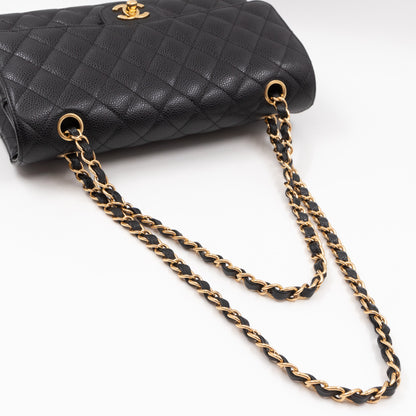 Classic Double Flap Medium Black Caviar Leather Gold