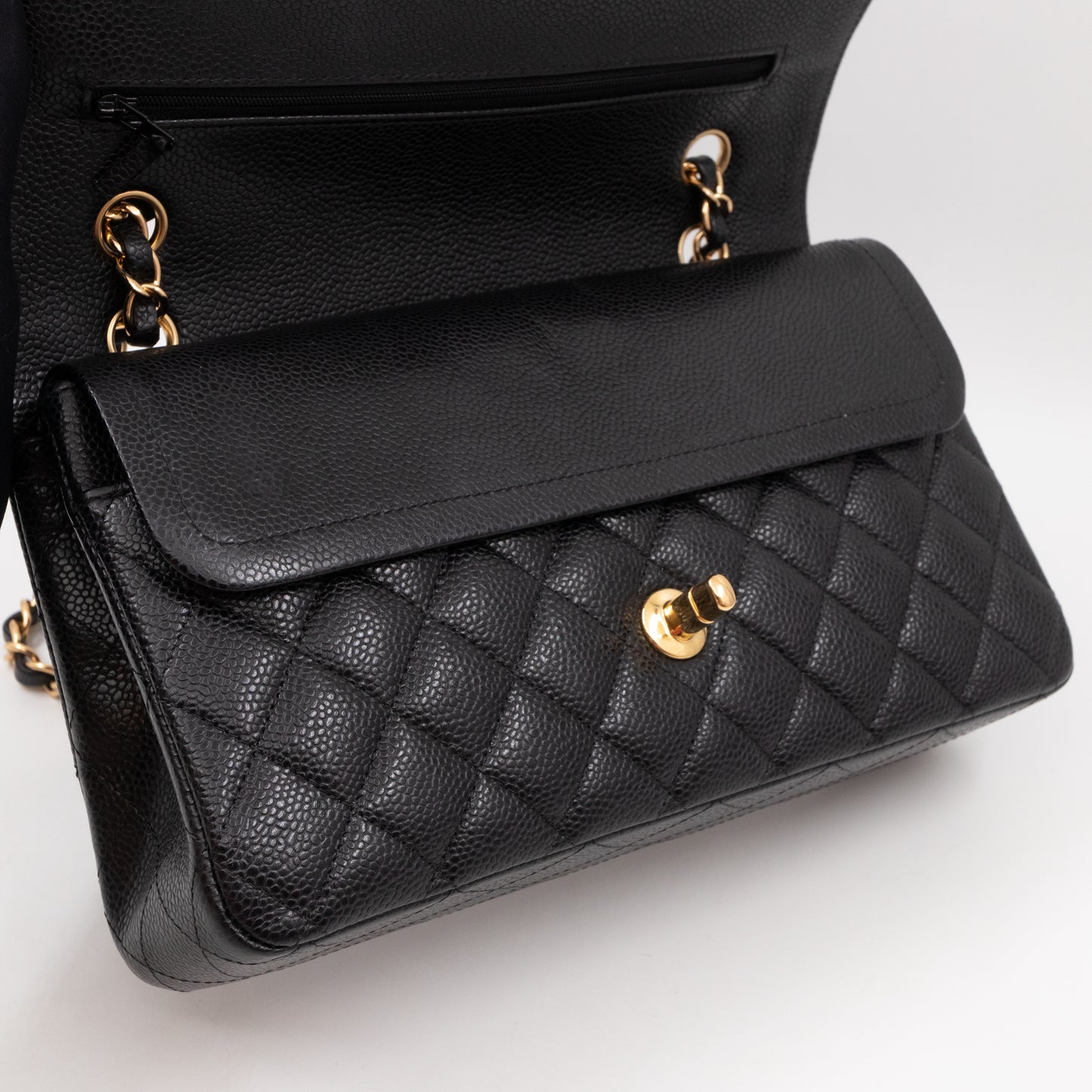 Classic Double Flap Medium Black Caviar Leather Gold