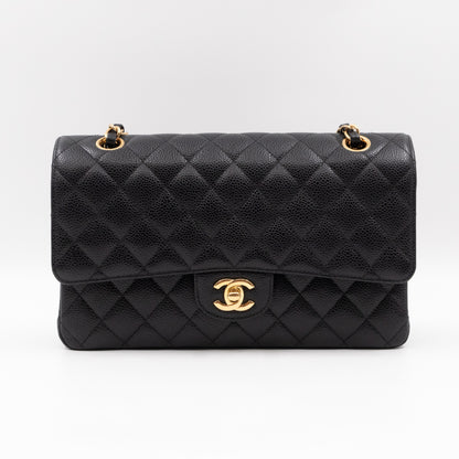 Classic Double Flap Medium Black Caviar Leather Gold