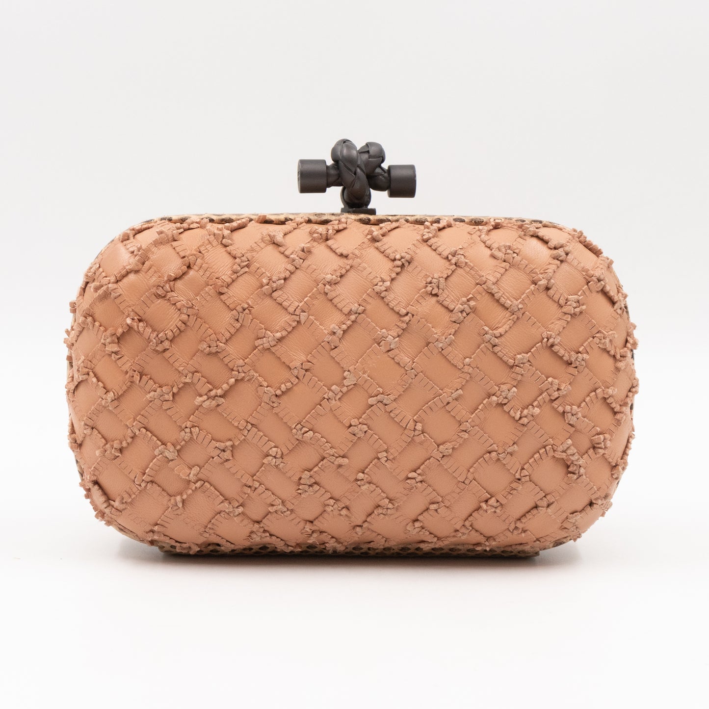 Knot Clutch Beige Intrecciato Leather Python Edge