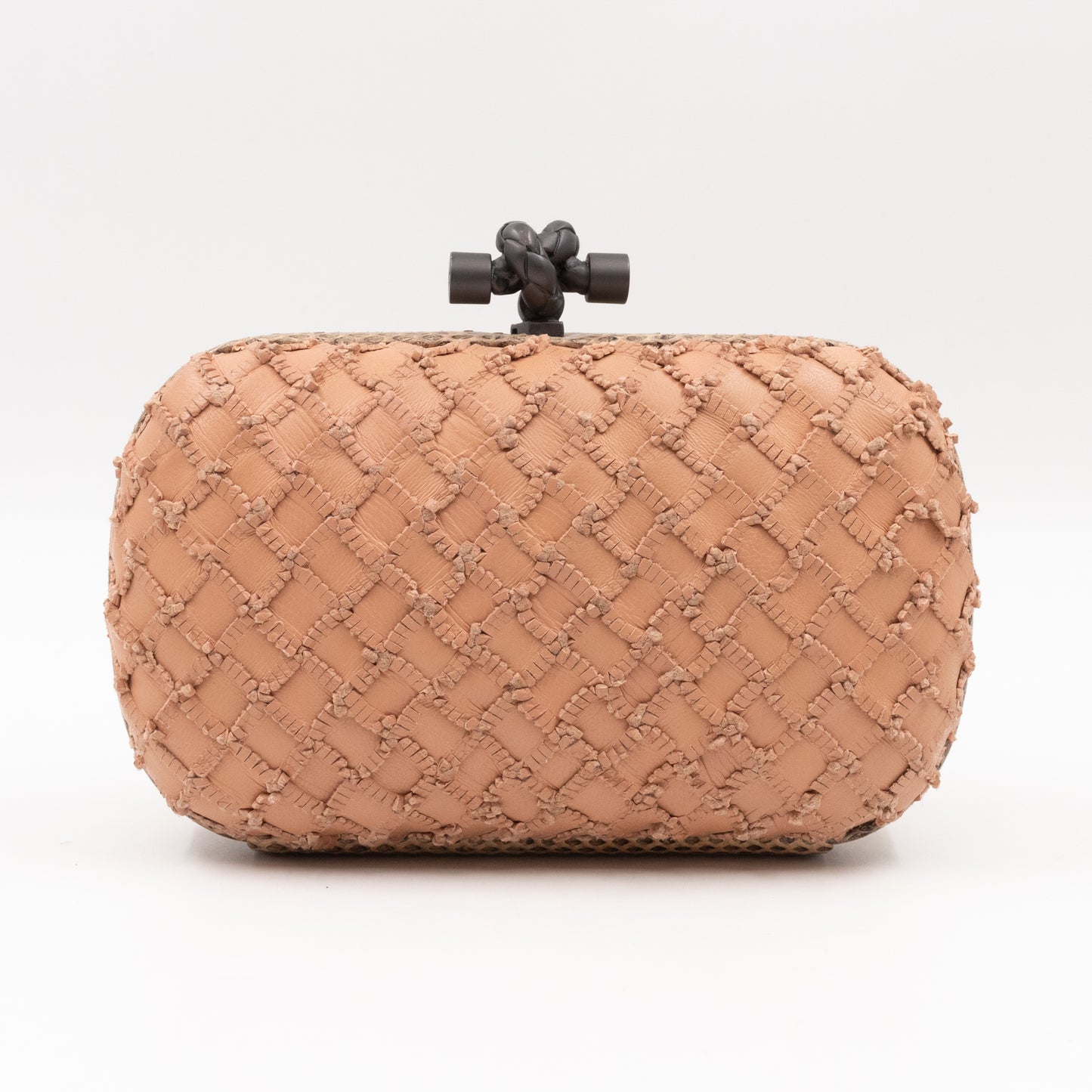 Knot Clutch Beige Intrecciato Leather Python Edge