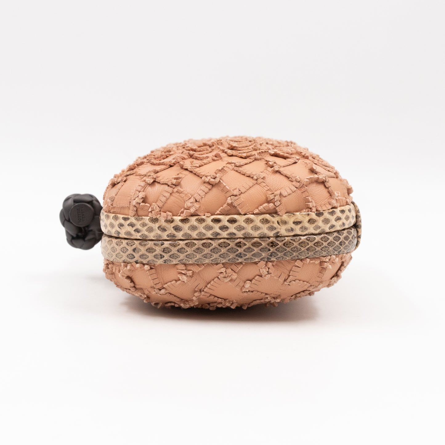 Knot Clutch Beige Intrecciato Leather Python Edge