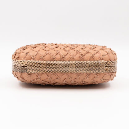 Knot Clutch Beige Intrecciato Leather Python Edge