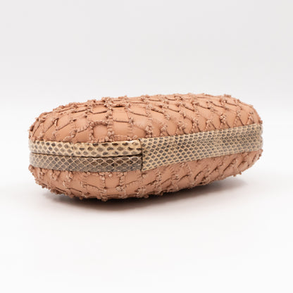 Knot Clutch Beige Intrecciato Leather Python Edge