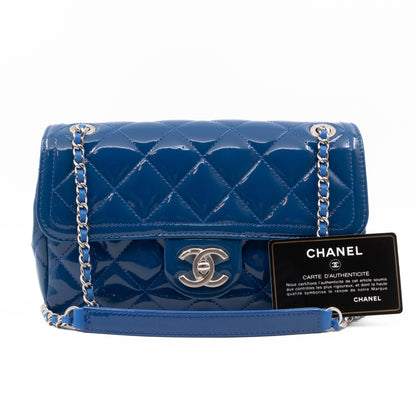 Coco Shine Small Flap Bag Blue Patent