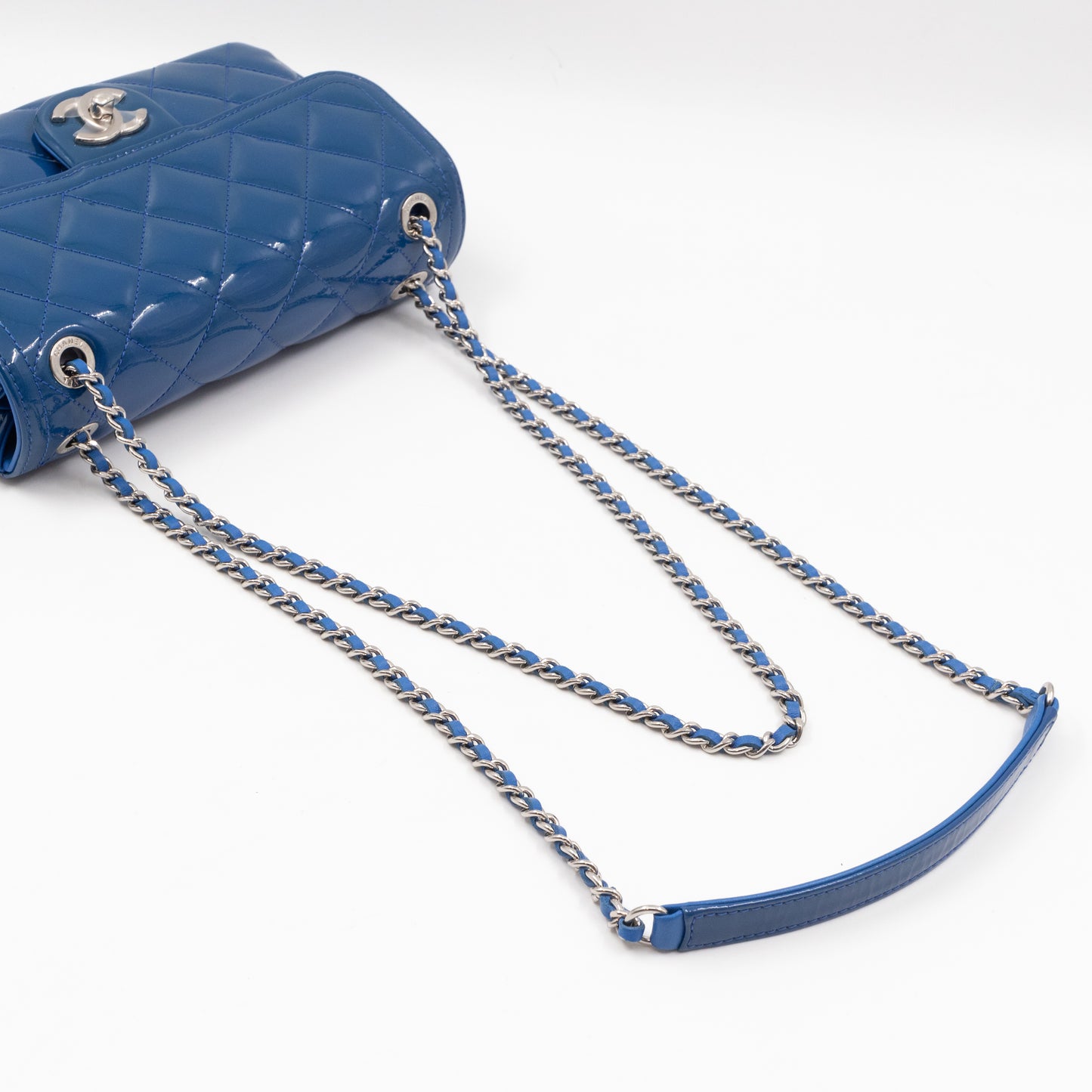 Coco Shine Small Flap Bag Blue Patent