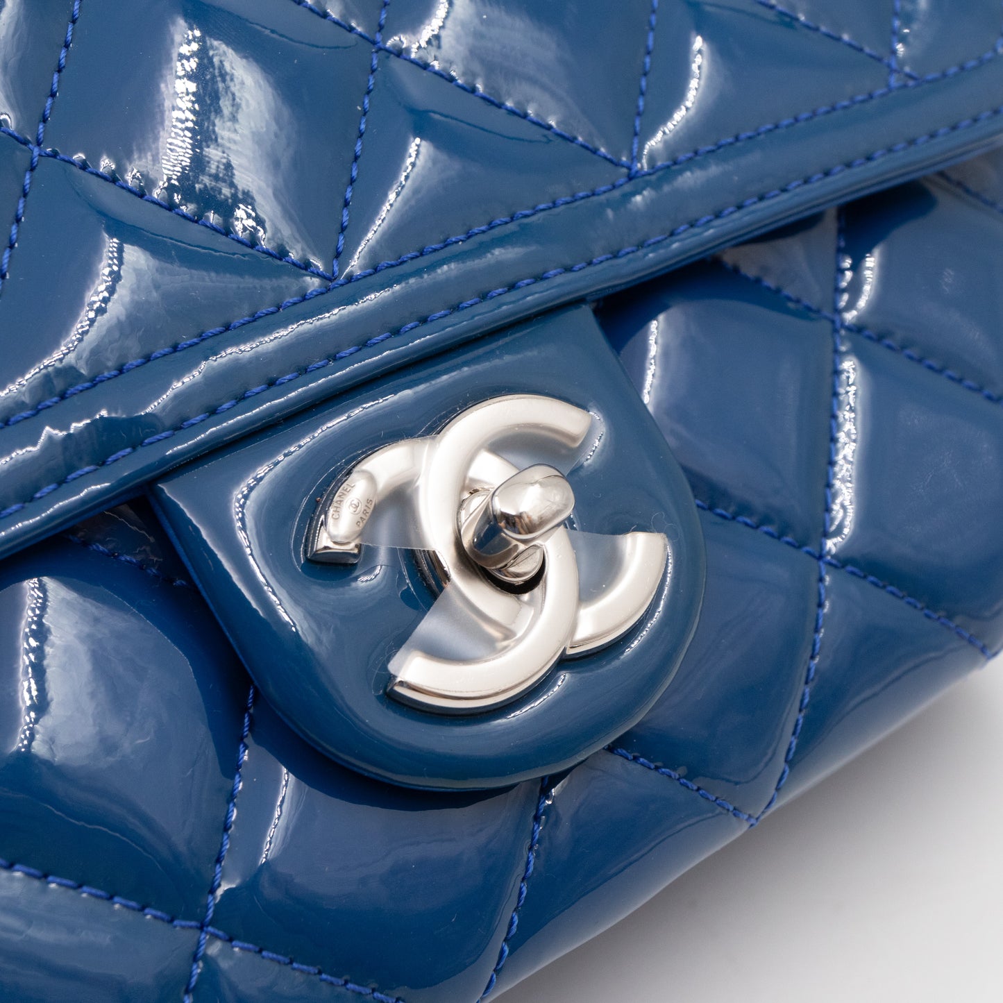 Coco Shine Small Flap Bag Blue Patent