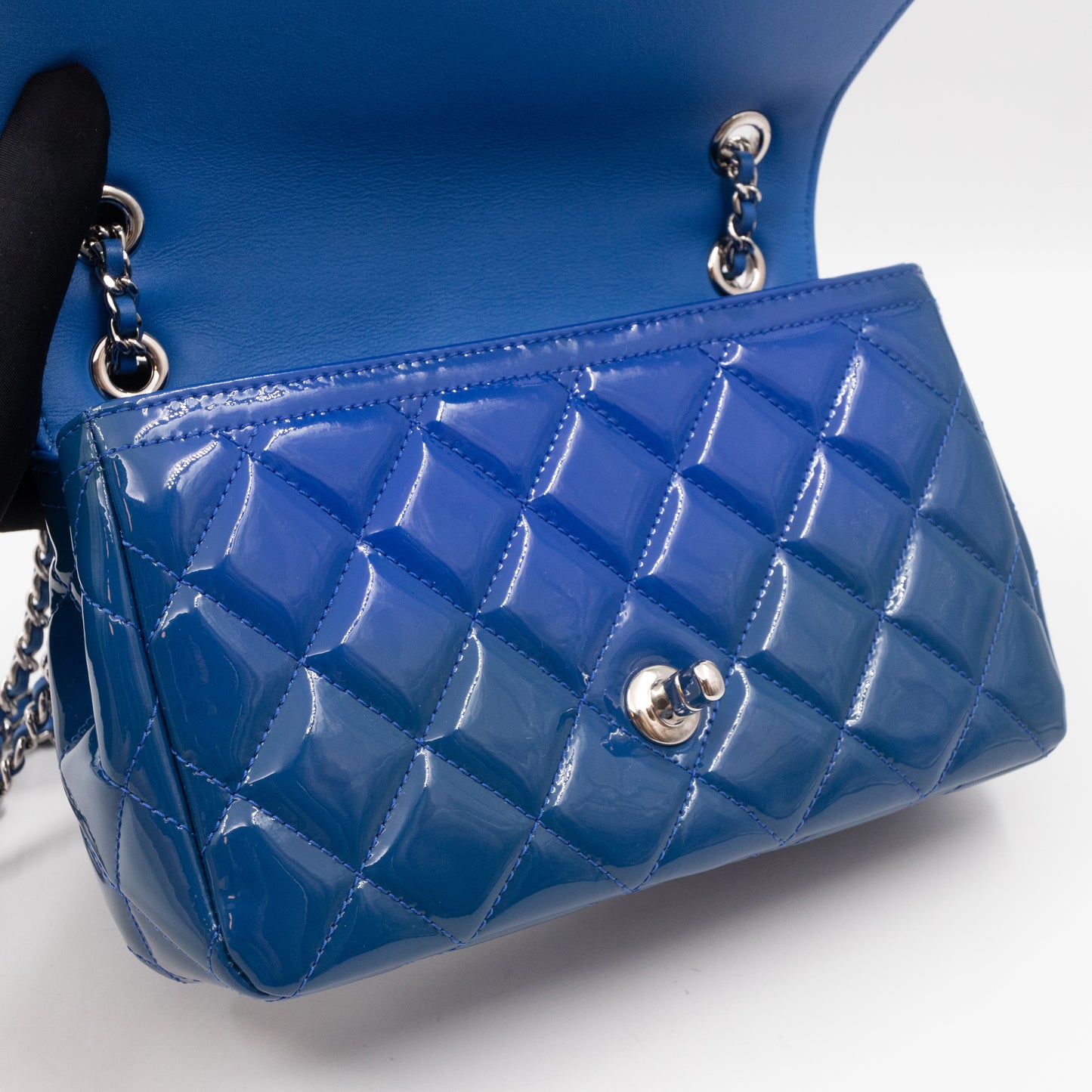 Coco Shine Small Flap Bag Blue Patent