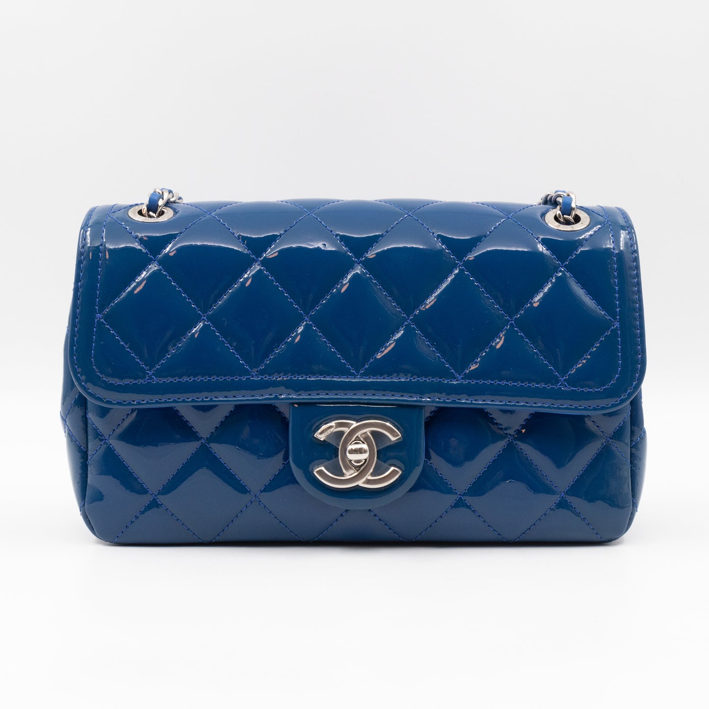 Coco Shine Small Flap Bag Blue Patent