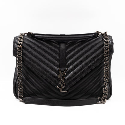 College Large Chevron Quilted Black Leather