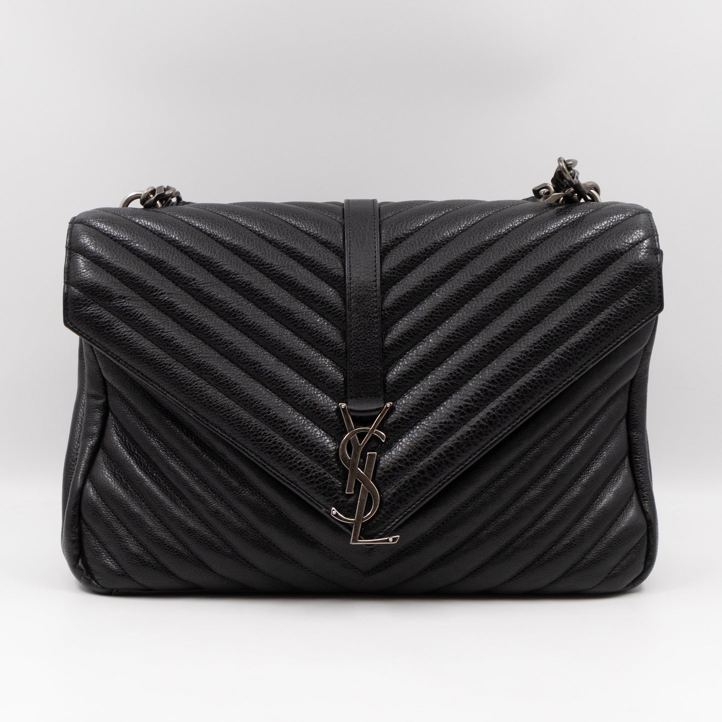 College Large Chevron Quilted Black Leather