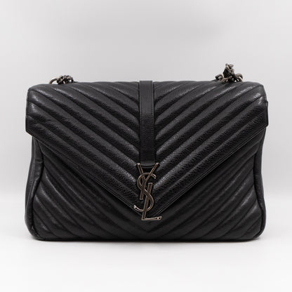 College Large Chevron Quilted Black Leather