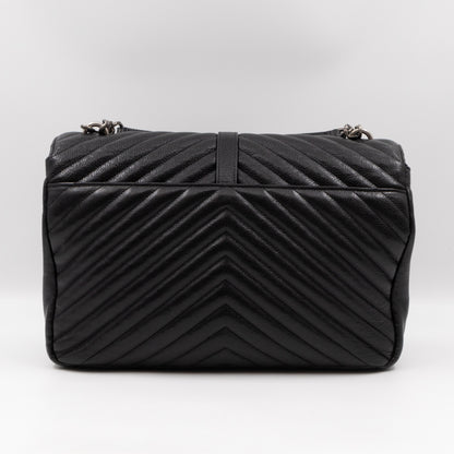 College Large Chevron Quilted Black Leather