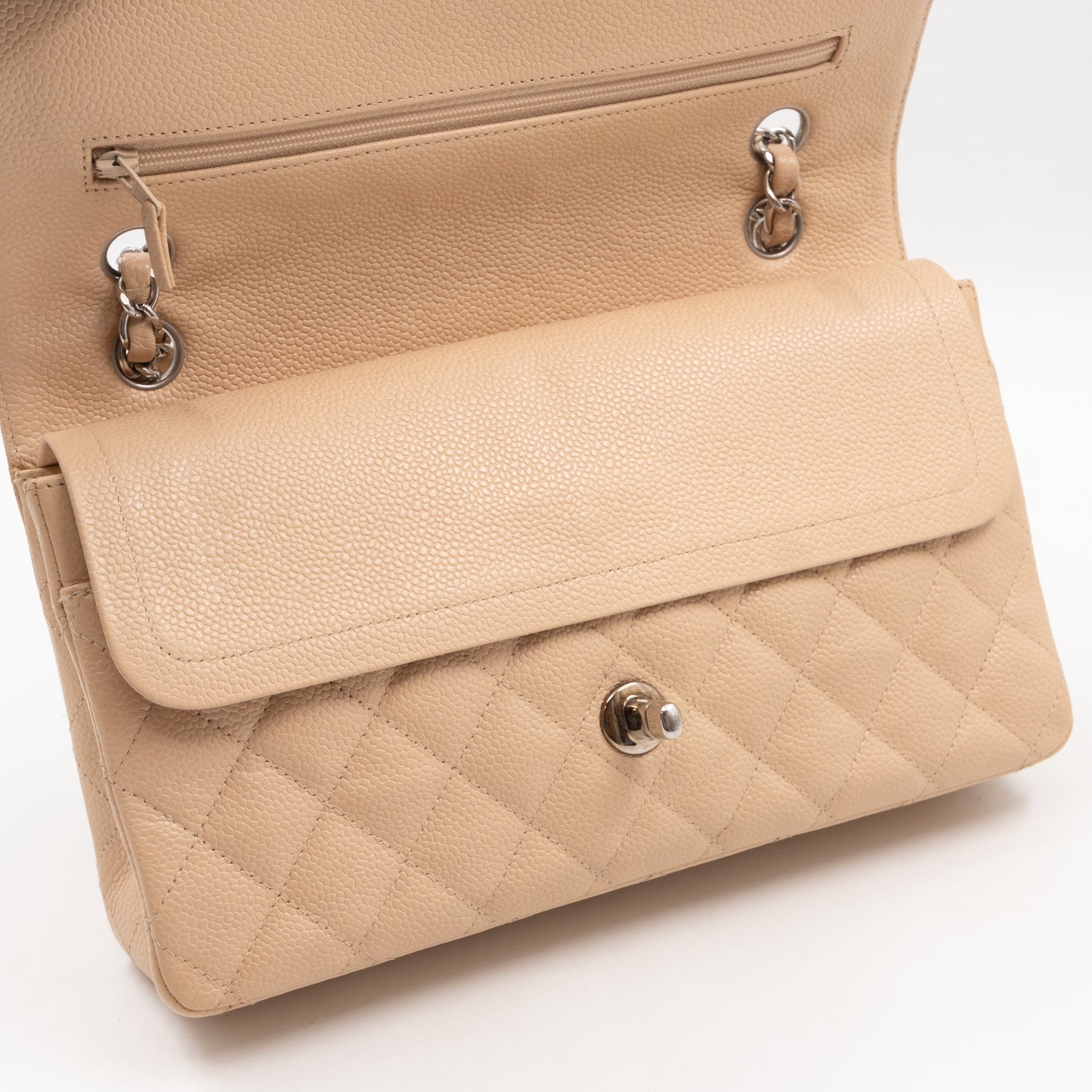 Classic Double Flap Medium Beige Leather