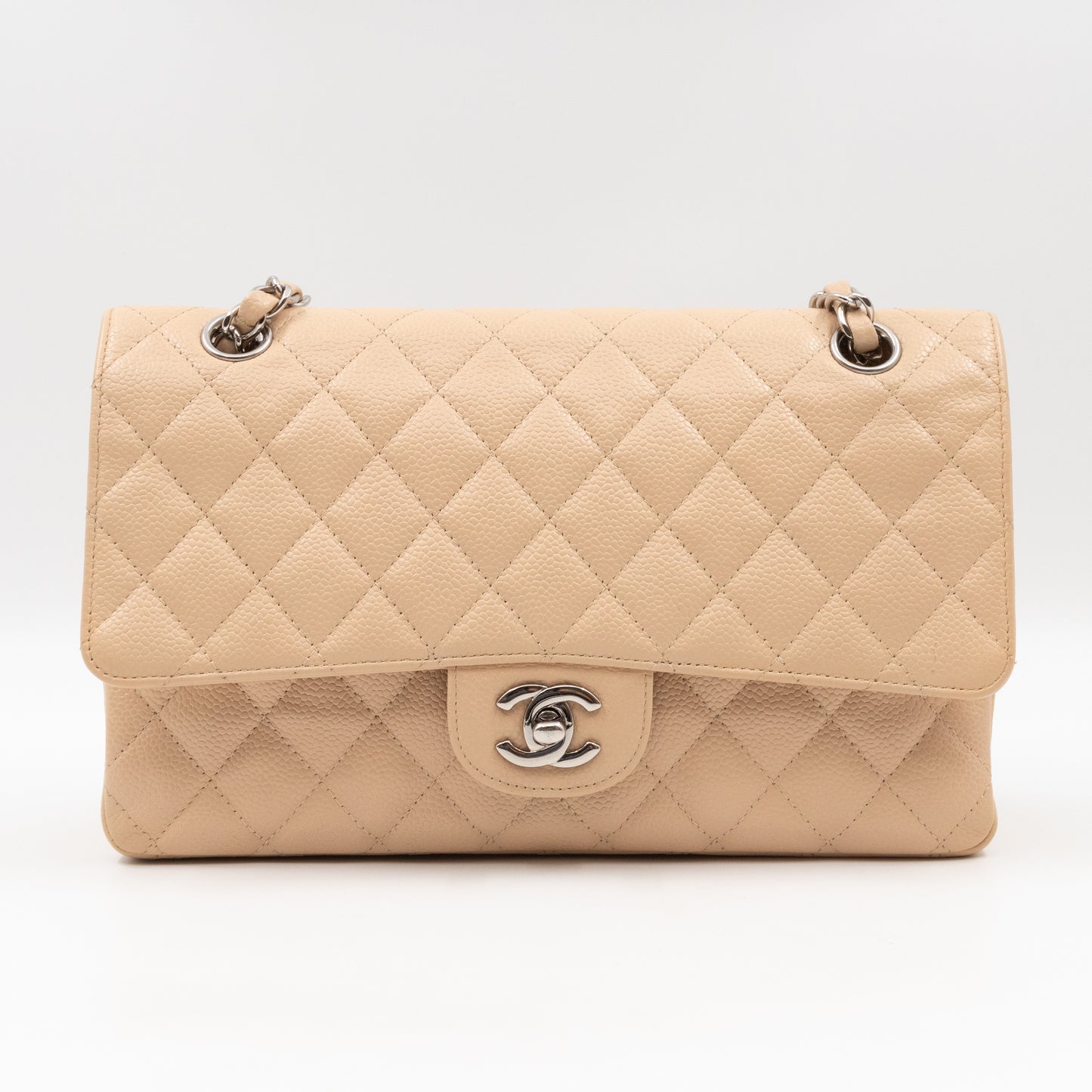 Classic Double Flap Medium Beige Leather