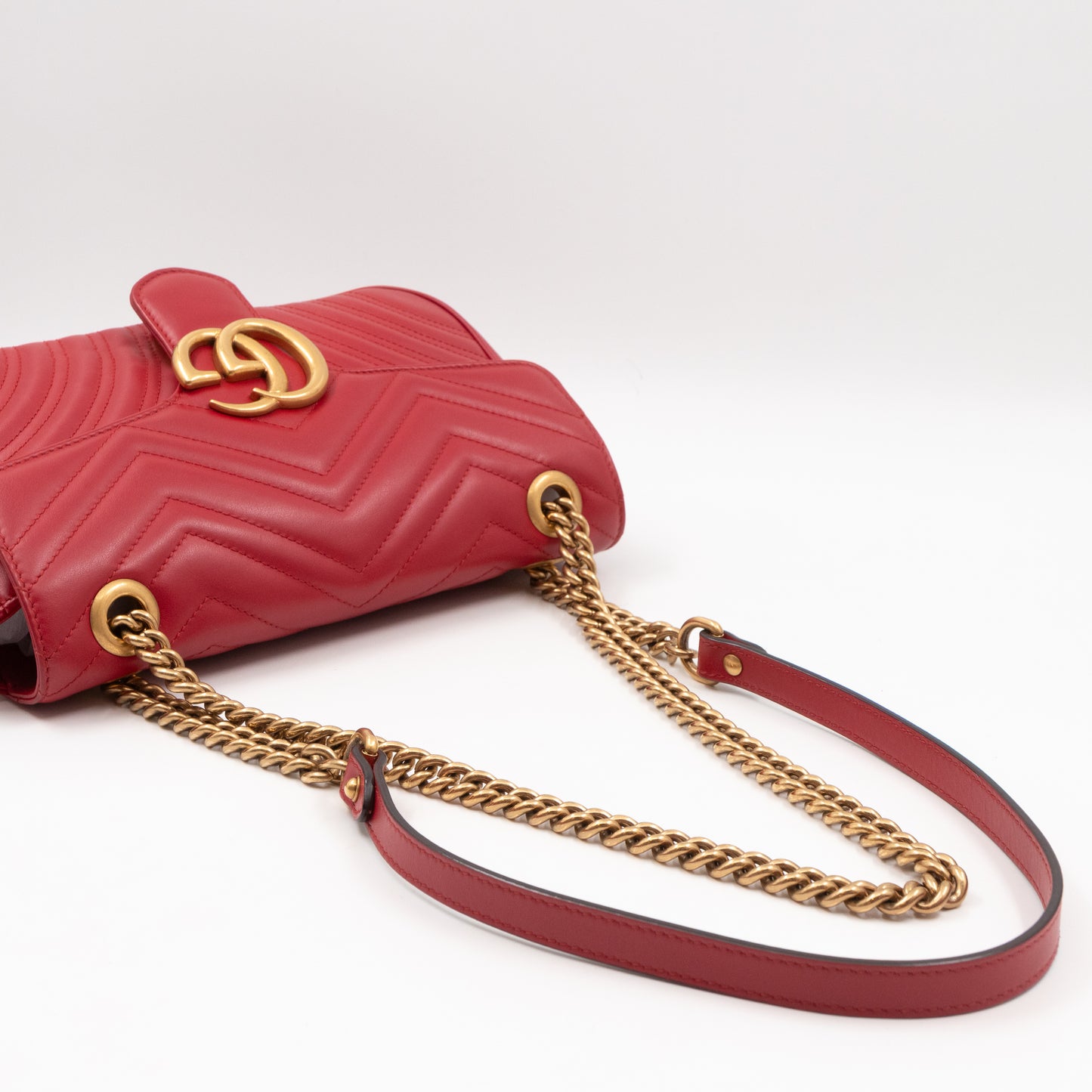 GG Marmont Small Flap Bag Red Matelasse Leather