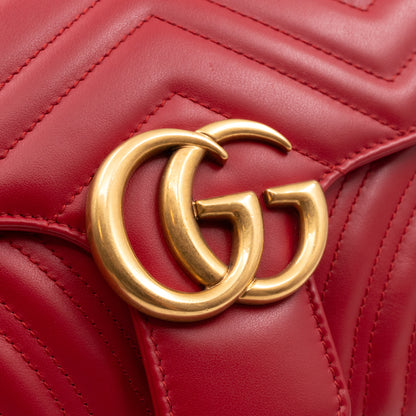 GG Marmont Small Flap Bag Red Matelasse Leather