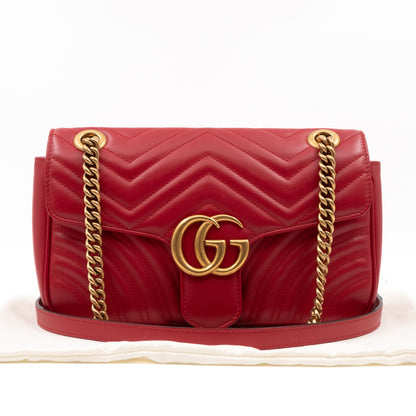 GG Marmont Small Flap Bag Red Matelasse Leather