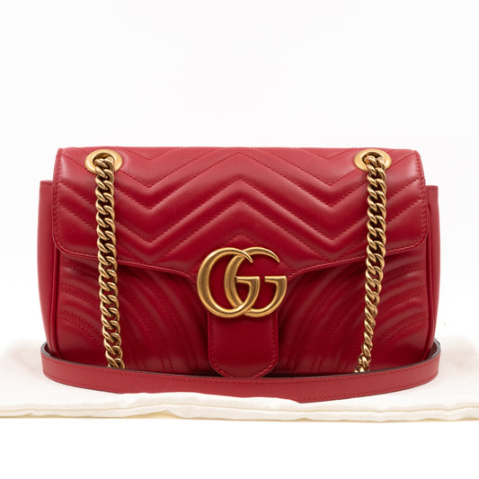 GG Marmont Small Flap Bag Red Matelasse Leather