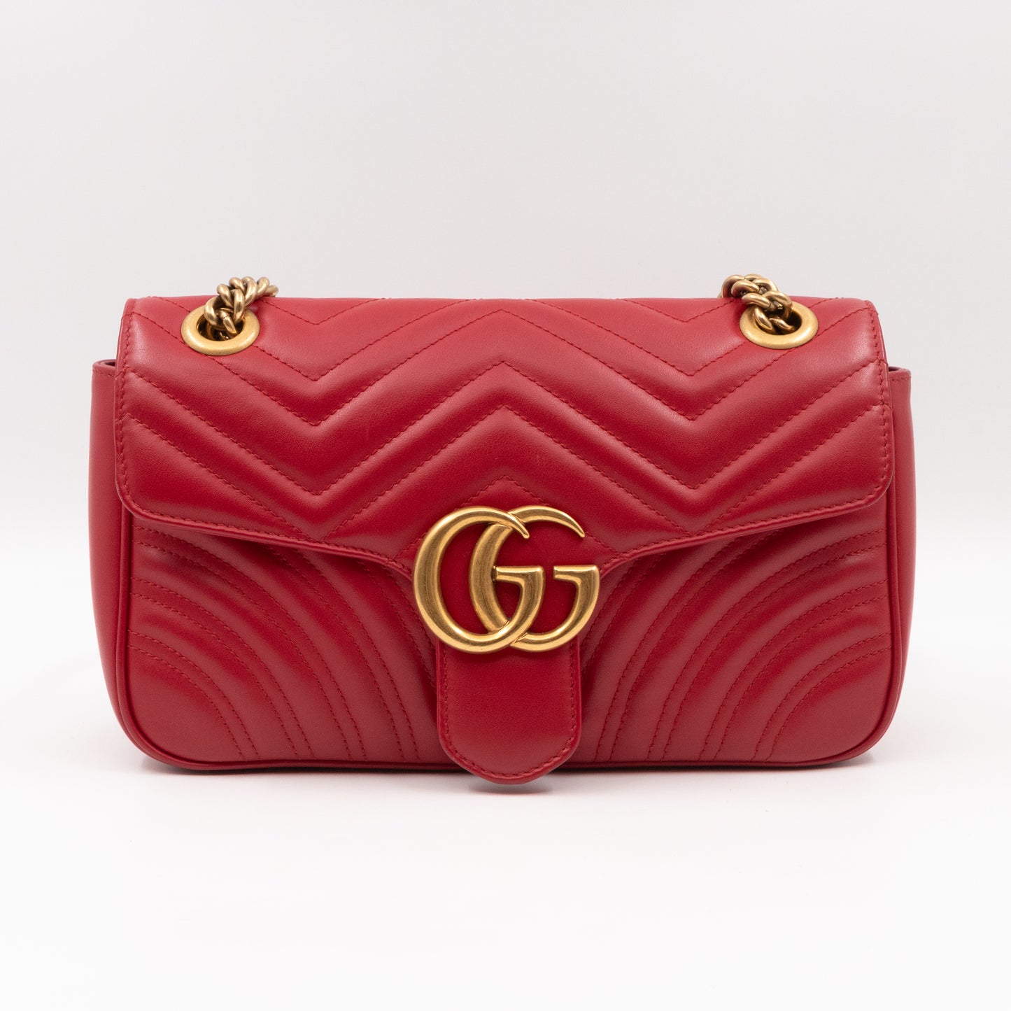 GG Marmont Small Flap Bag Red Matelasse Leather