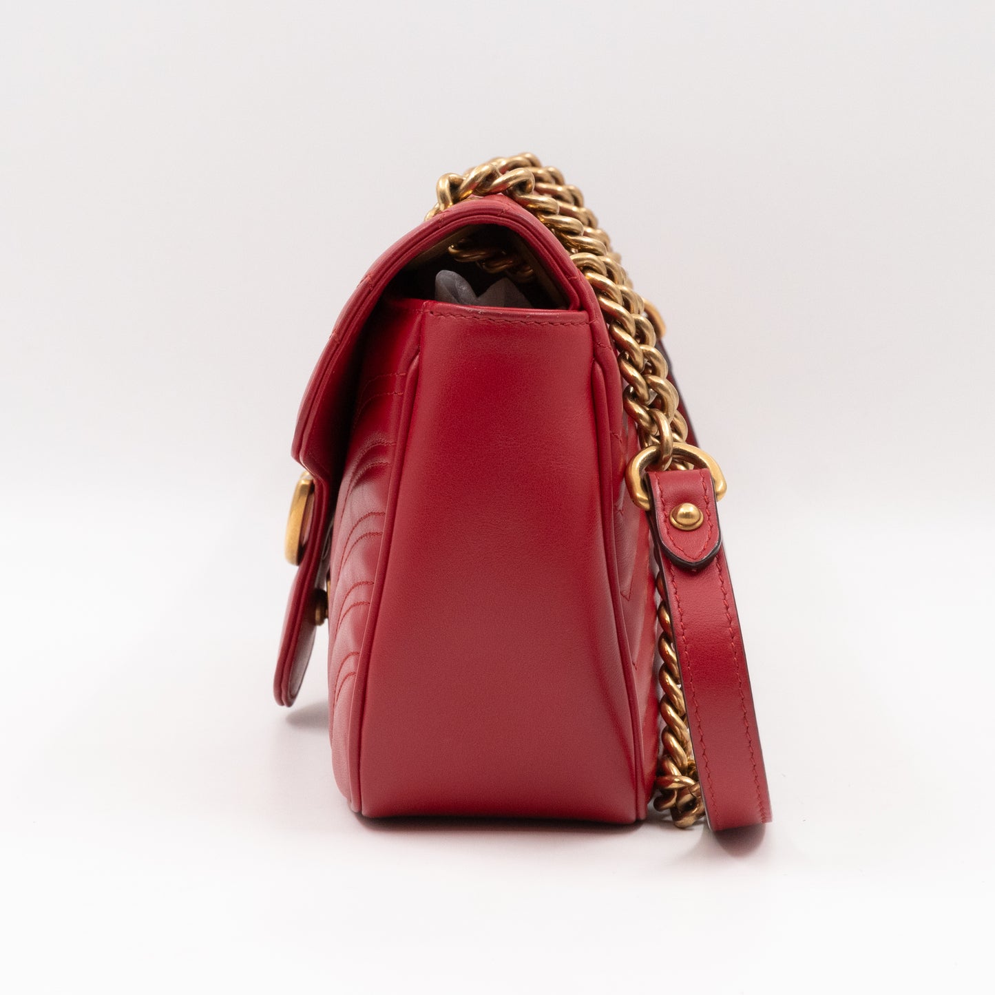 GG Marmont Small Flap Bag Red Matelasse Leather