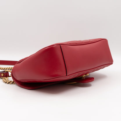 GG Marmont Small Flap Bag Red Matelasse Leather