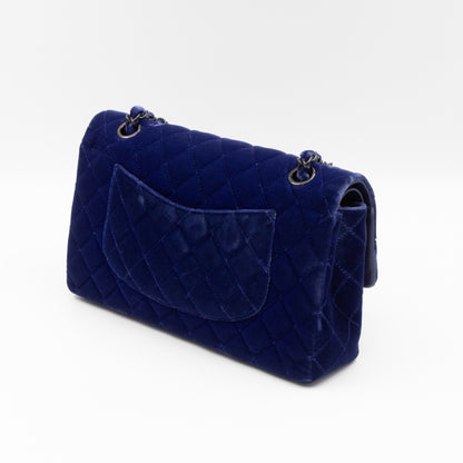 Classic Double Flap Small Navy Blue Velvet Gun Metal