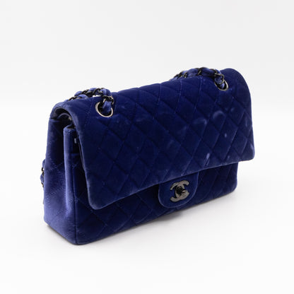 Classic Double Flap Small Navy Blue Velvet Gun Metal