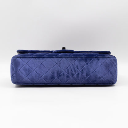 Classic Double Flap Small Navy Blue Velvet Gun Metal