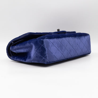 Classic Double Flap Small Navy Blue Velvet Gun Metal