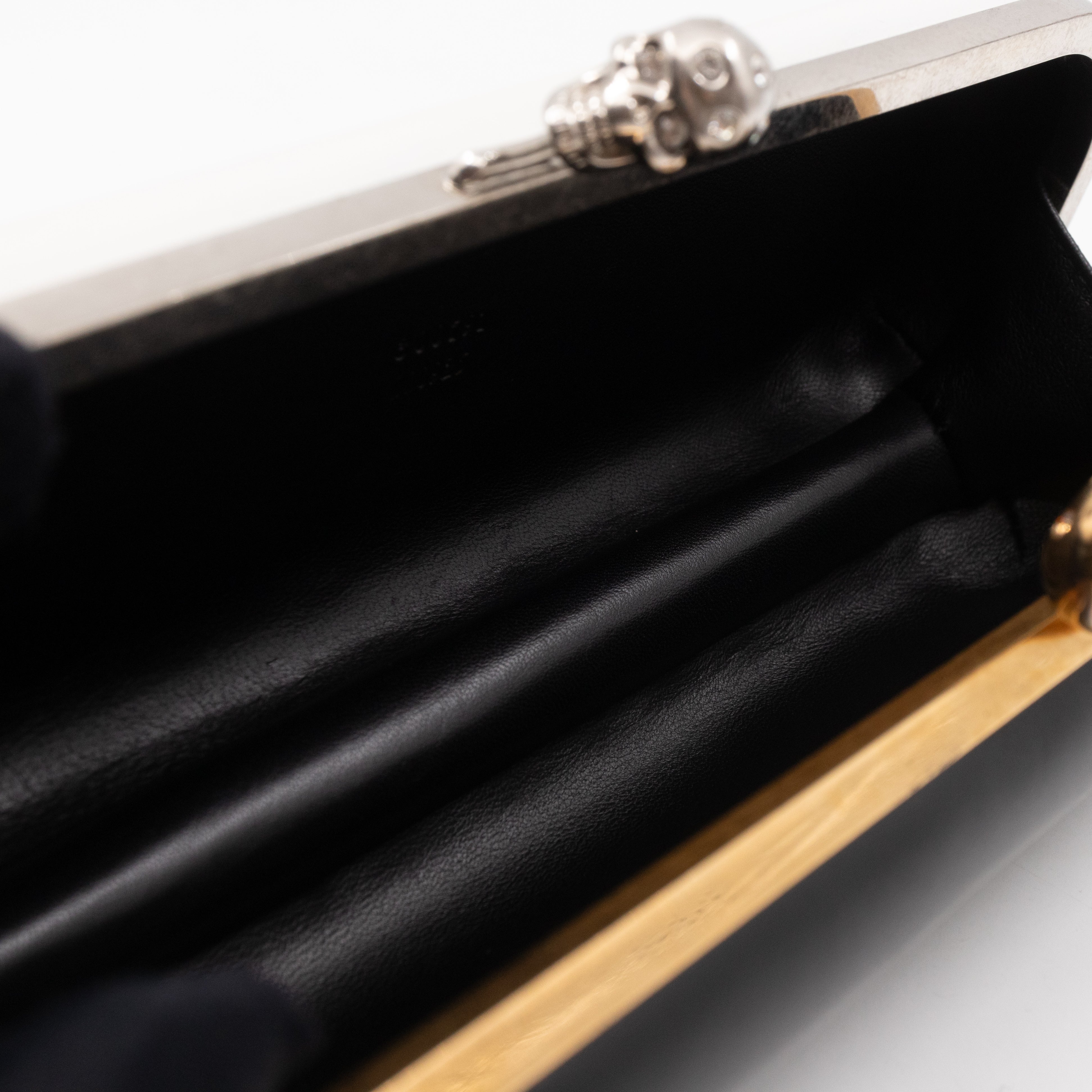 Twin Long Skull Clutch Black & White Leather