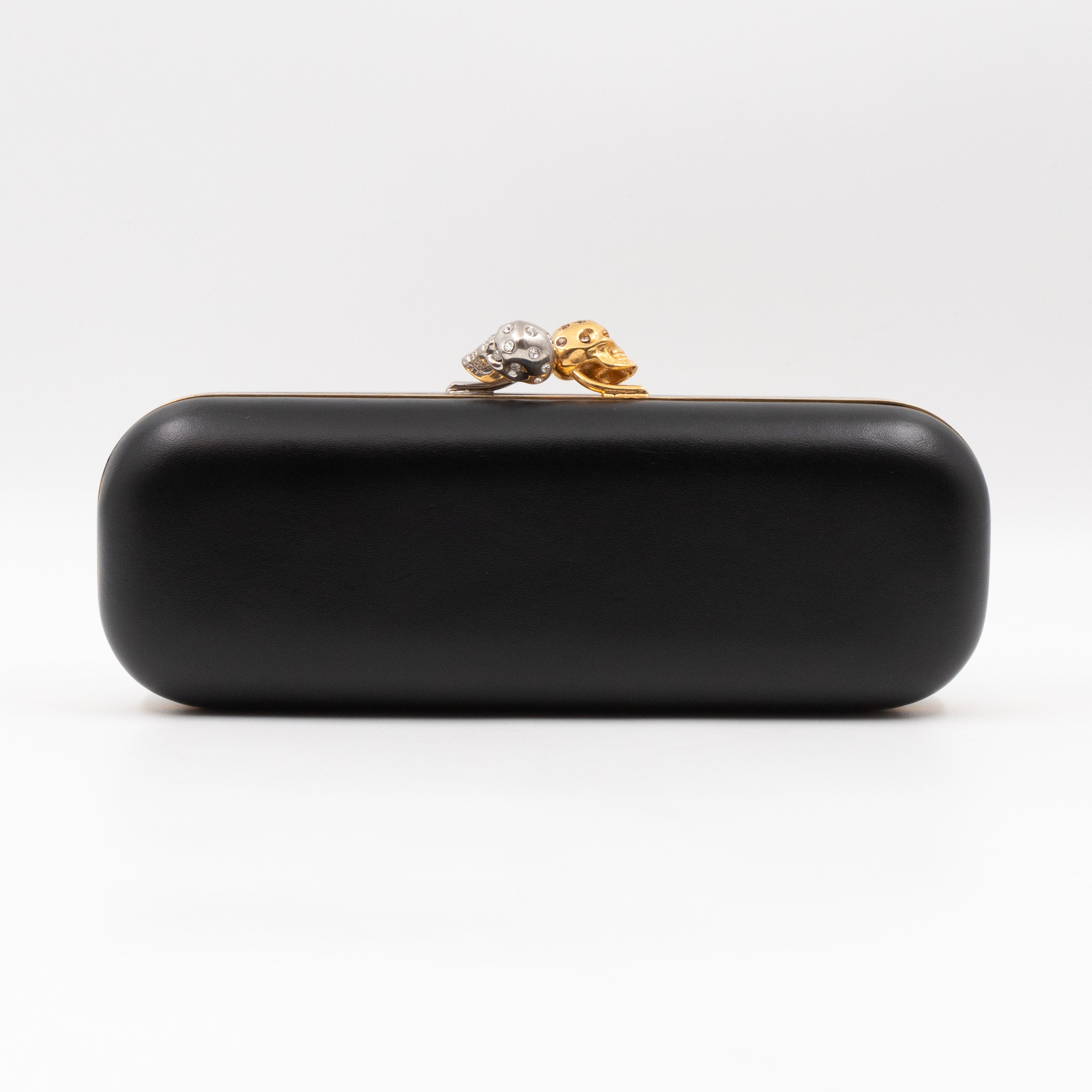 Twin Long Skull Clutch Black & White Leather