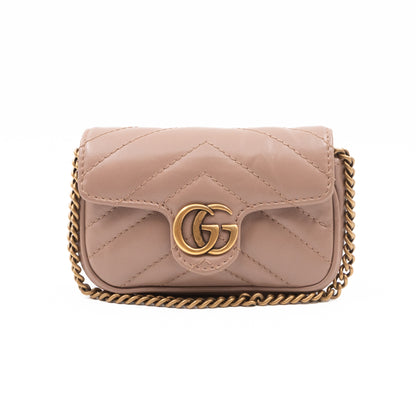 GG Marmont Matelassé 2.0 Coin Purse On A Chain Dusty Pink Leather