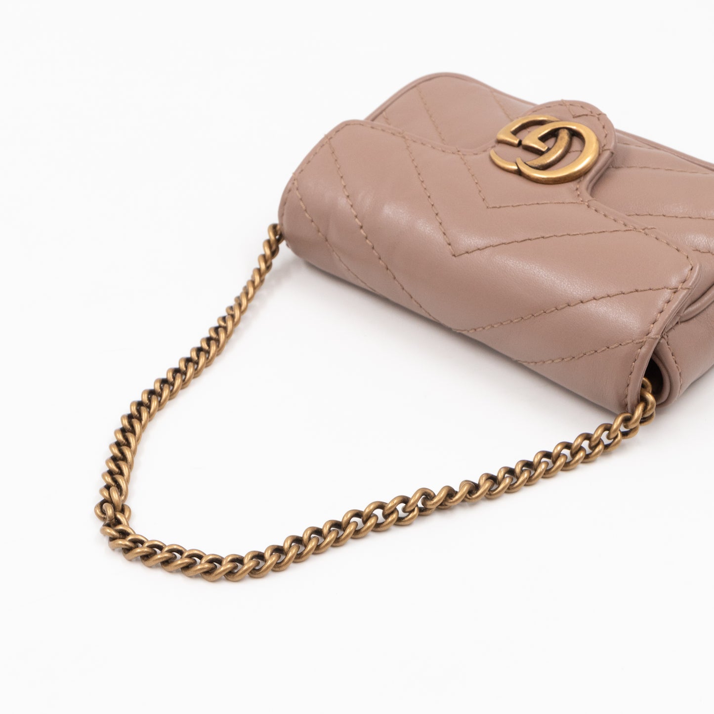 GG Marmont Matelassé 2.0 Coin Purse On A Chain Dusty Pink Leather