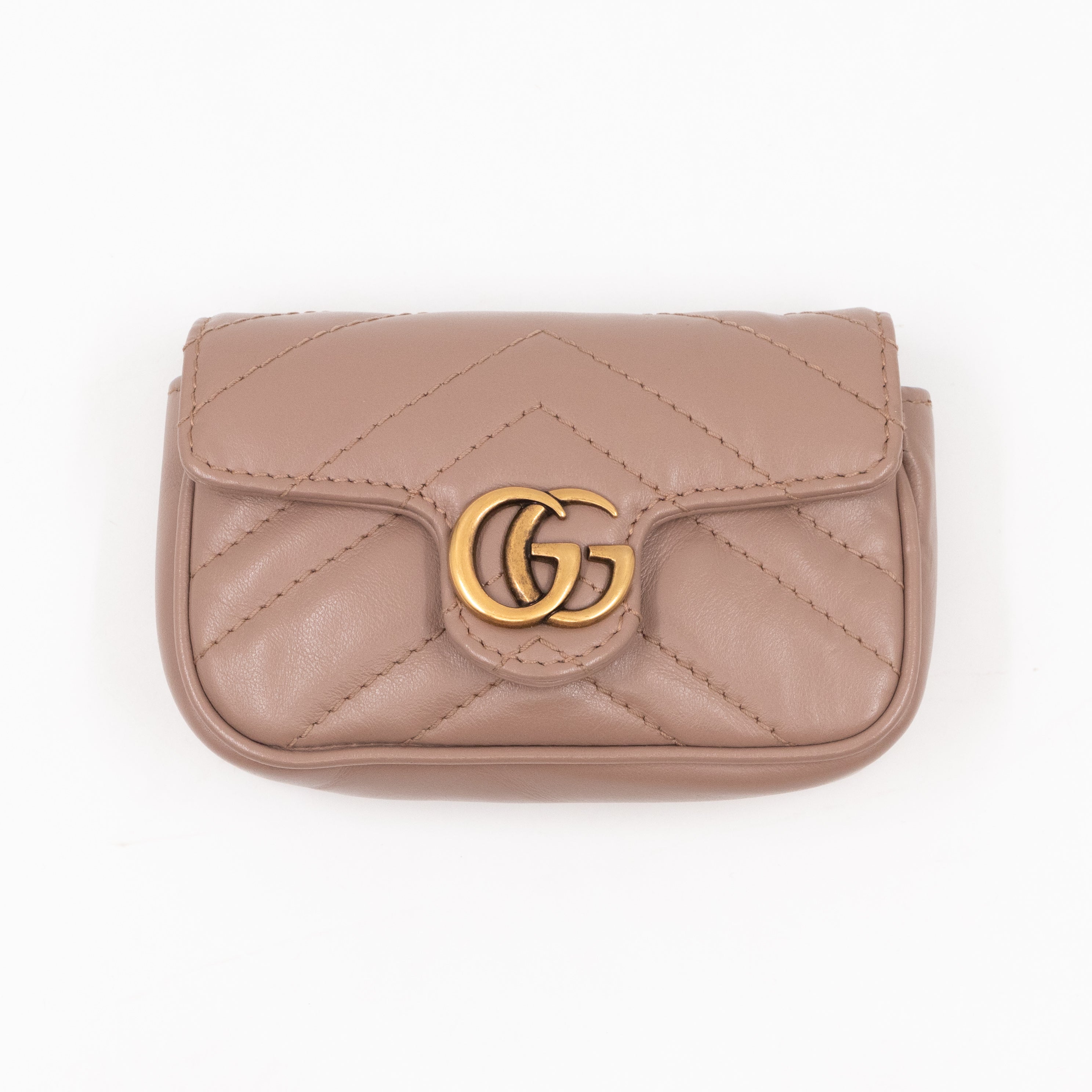 GG Marmont Matelasse 2.0 Coin Purse On A Chain Dusty Pink Leather