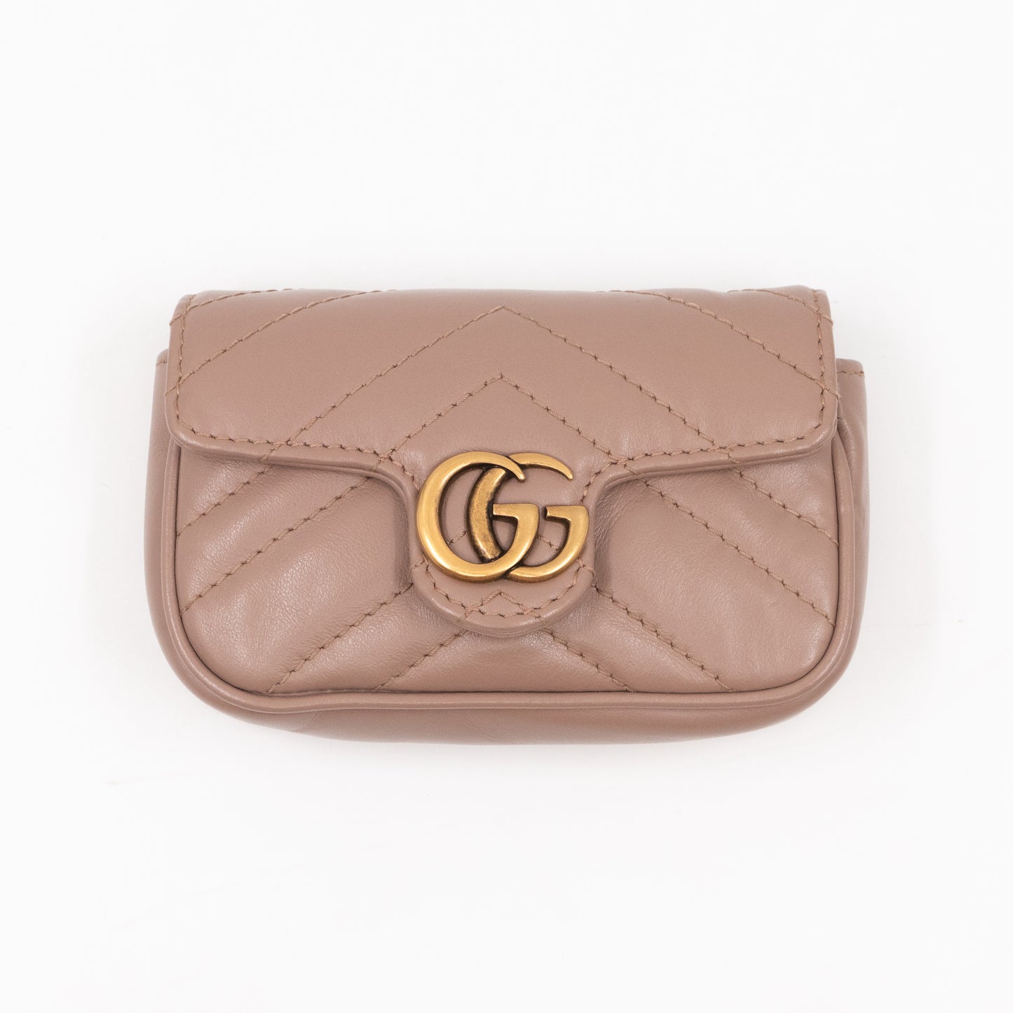 GG Marmont Matelassé 2.0 Coin Purse On A Chain Dusty Pink Leather