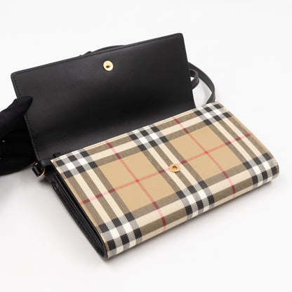 Crossbody Wallet Bag Check & Black Leather