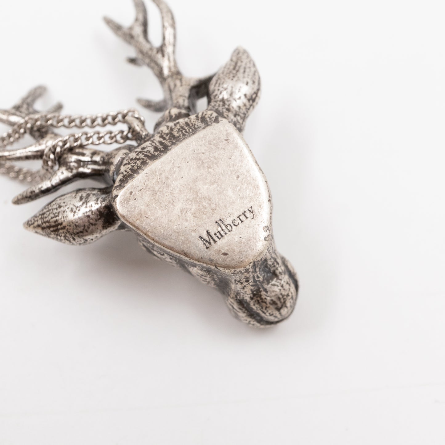 Deer Head Long Necklace Metal Vintage Silver