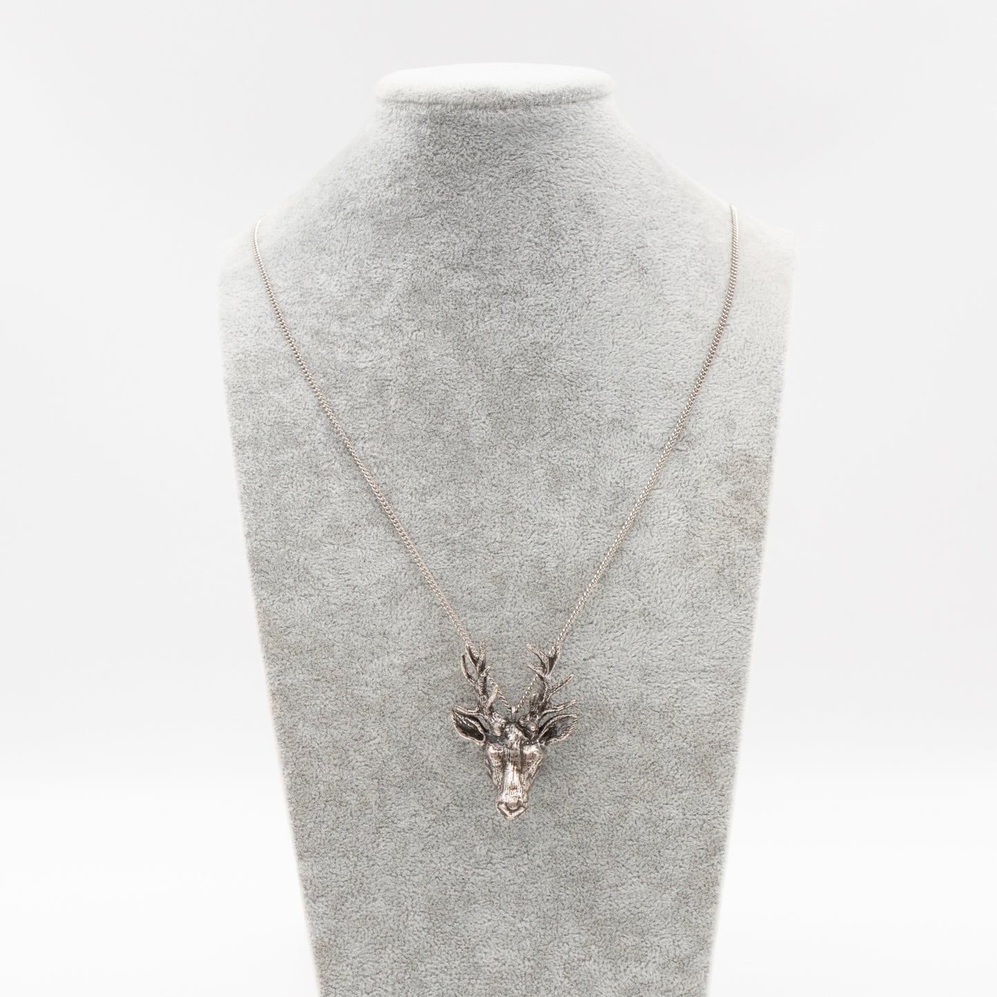 Deer Head Long Necklace Metal Vintage Silver