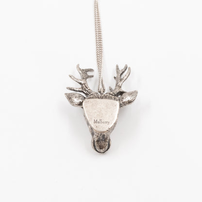 Deer Head Long Necklace Metal Vintage Silver