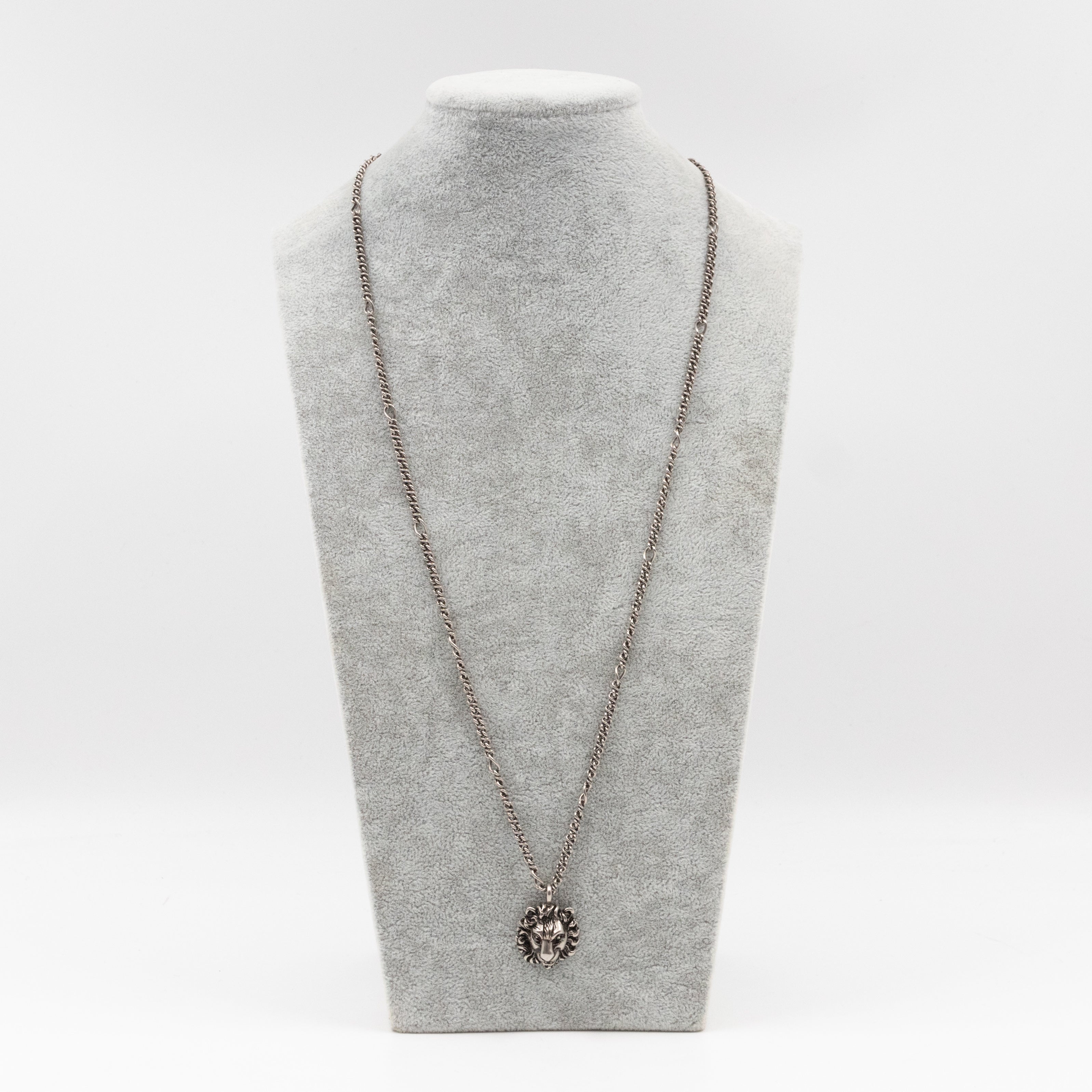 Lion Head Necklace Aged Palladium
