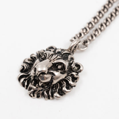 Lion Head Necklace Aged Palladium