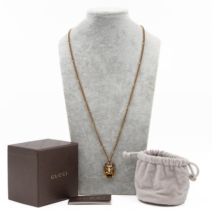 Gucci Lion Head Crystal Necklace Aged Gold – Queen Station