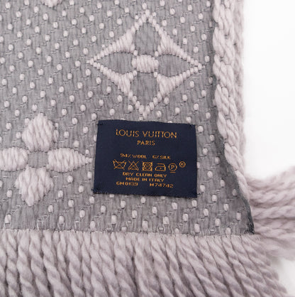 Logomania Wool Silk Scarf Pearl Grey