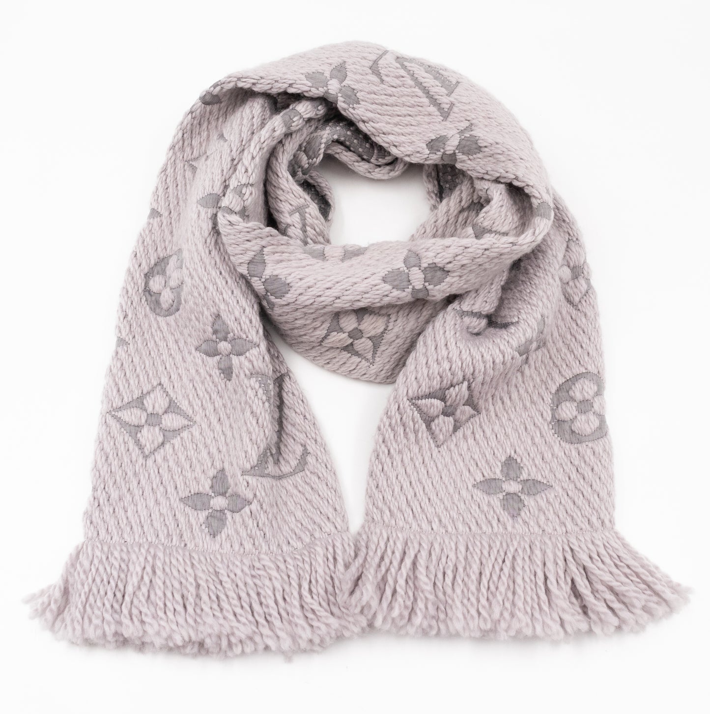 Logomania Wool Silk Scarf Pearl Grey