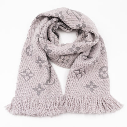 Logomania Wool Silk Scarf Pearl Grey