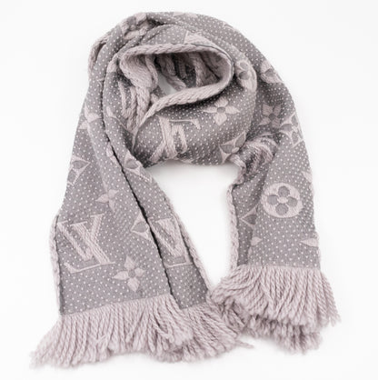 Logomania Wool Silk Scarf Pearl Grey