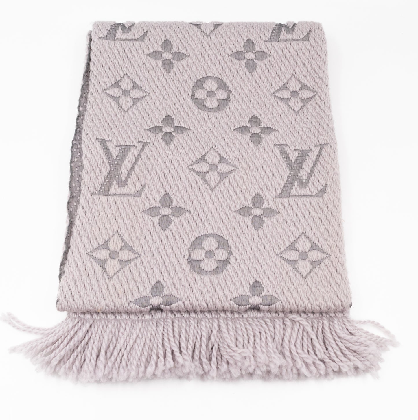 Logomania Wool Silk Scarf Pearl Grey